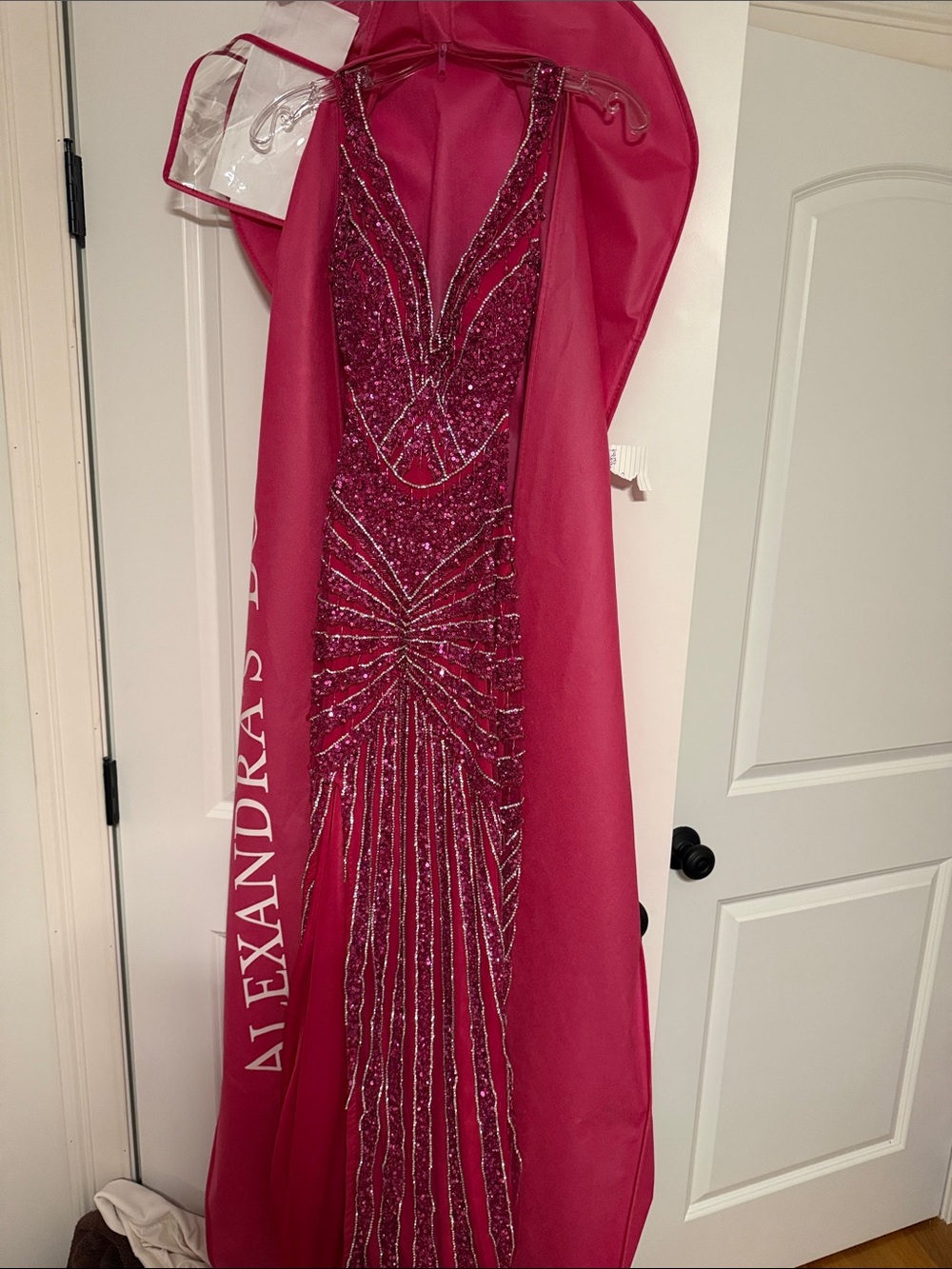 Portia and Scarlett Fuchsia Beaded Prom Gown